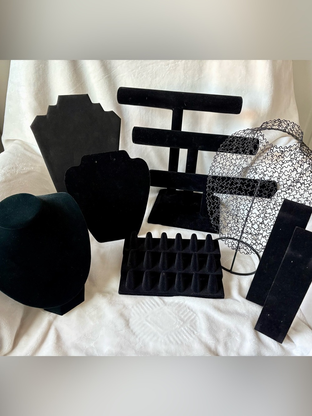 Black Velvet Jewelry Display Set Bundle (Necklaces, Bracelets, Earrings, Rings)
